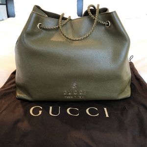 Gucci Olive Green Leather Hobo Bag